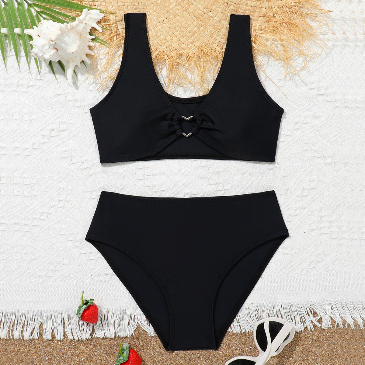 Girls' Split High Waist Medium And Large Children's Swimsuit With Chest Pad
