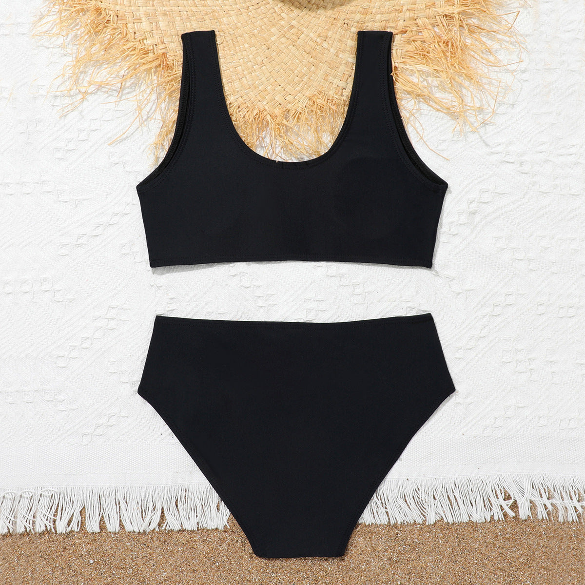 Girls' Split High Waist Medium And Large Children's Swimsuit With Chest Pad