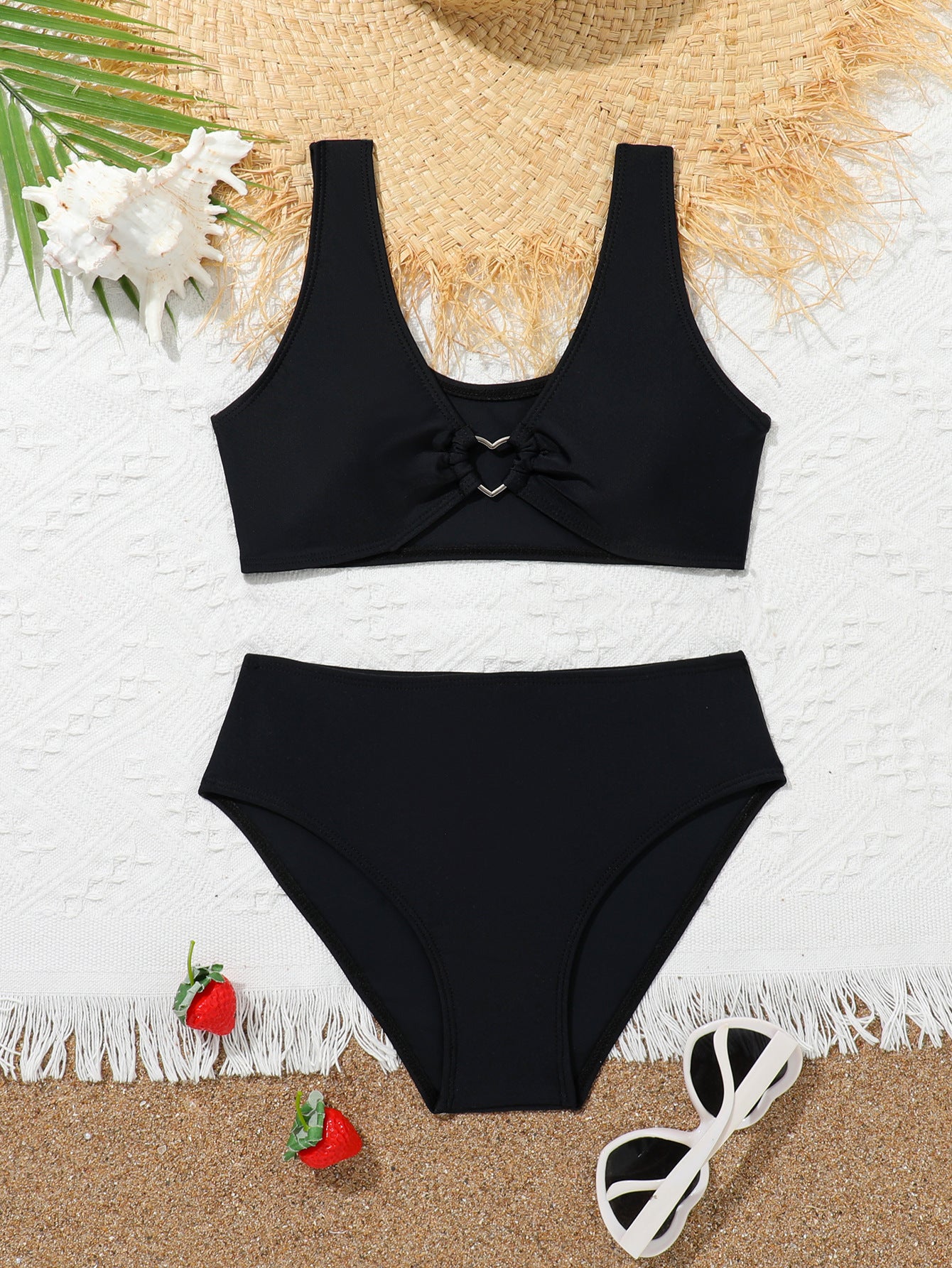 Girls' Split High Waist Medium And Large Children's Swimsuit With Chest Pad