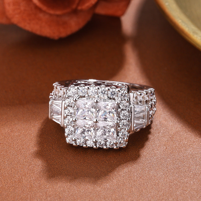 Women's Imitation Sterling Silver Full Diamond Imitation Moissanite Index Finger Ring