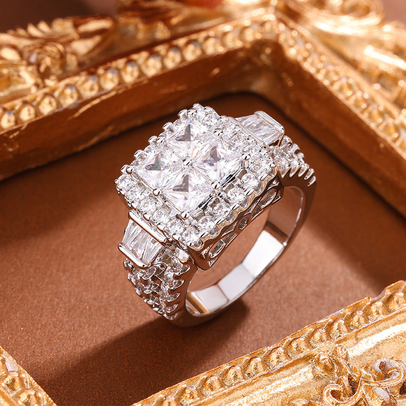 Women's Imitation Sterling Silver Full Diamond Imitation Moissanite Index Finger Ring