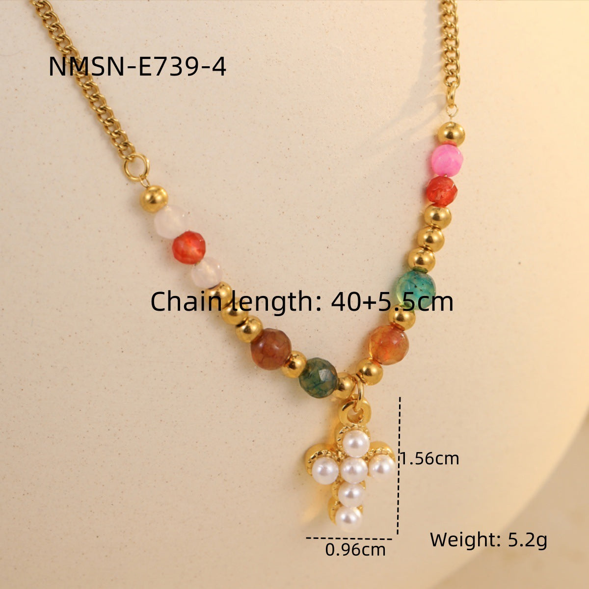 Titanium Steel Sun Cross Pendant Beaded Necklace