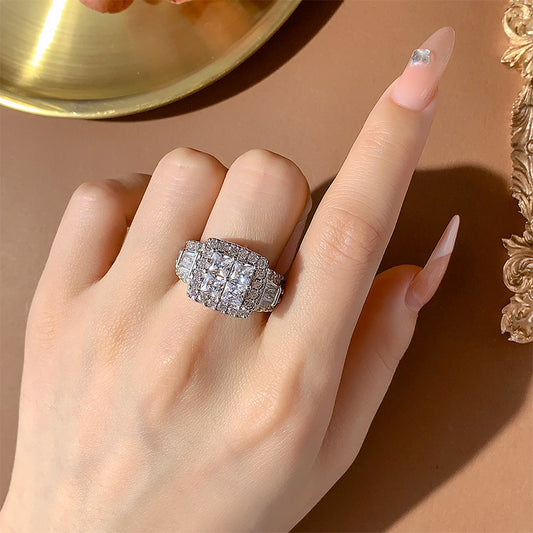 Women's Imitation Sterling Silver Full Diamond Imitation Moissanite Index Finger Ring