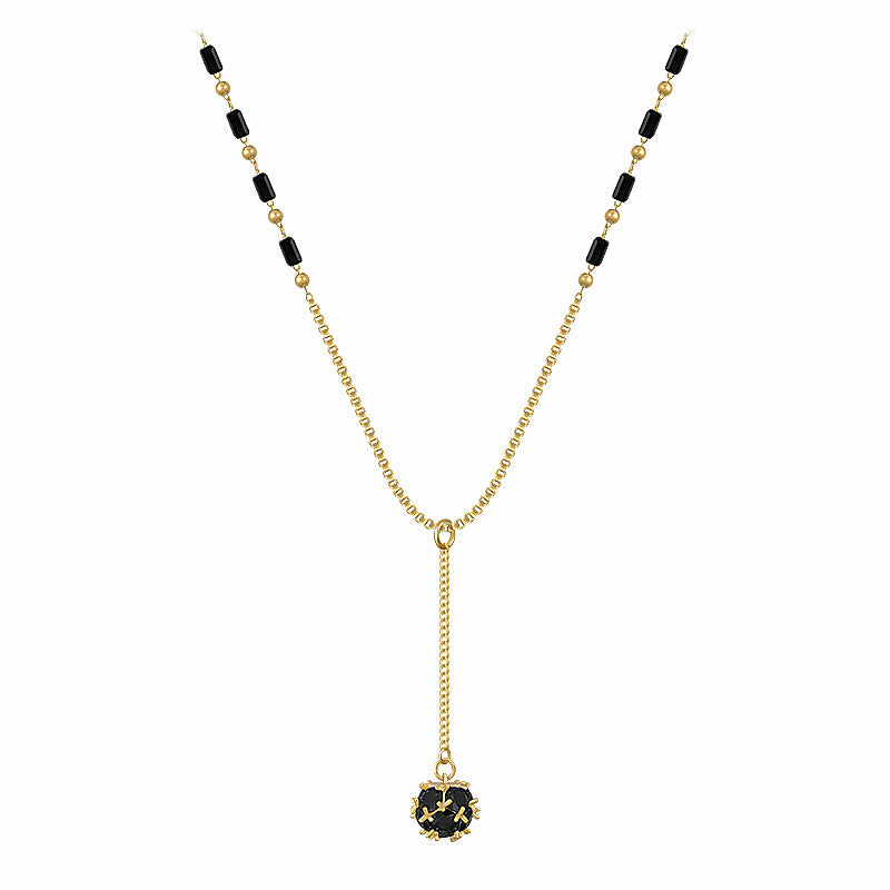 Geometric Black Crystal Round Rhinestone Ball Pendant Necklace