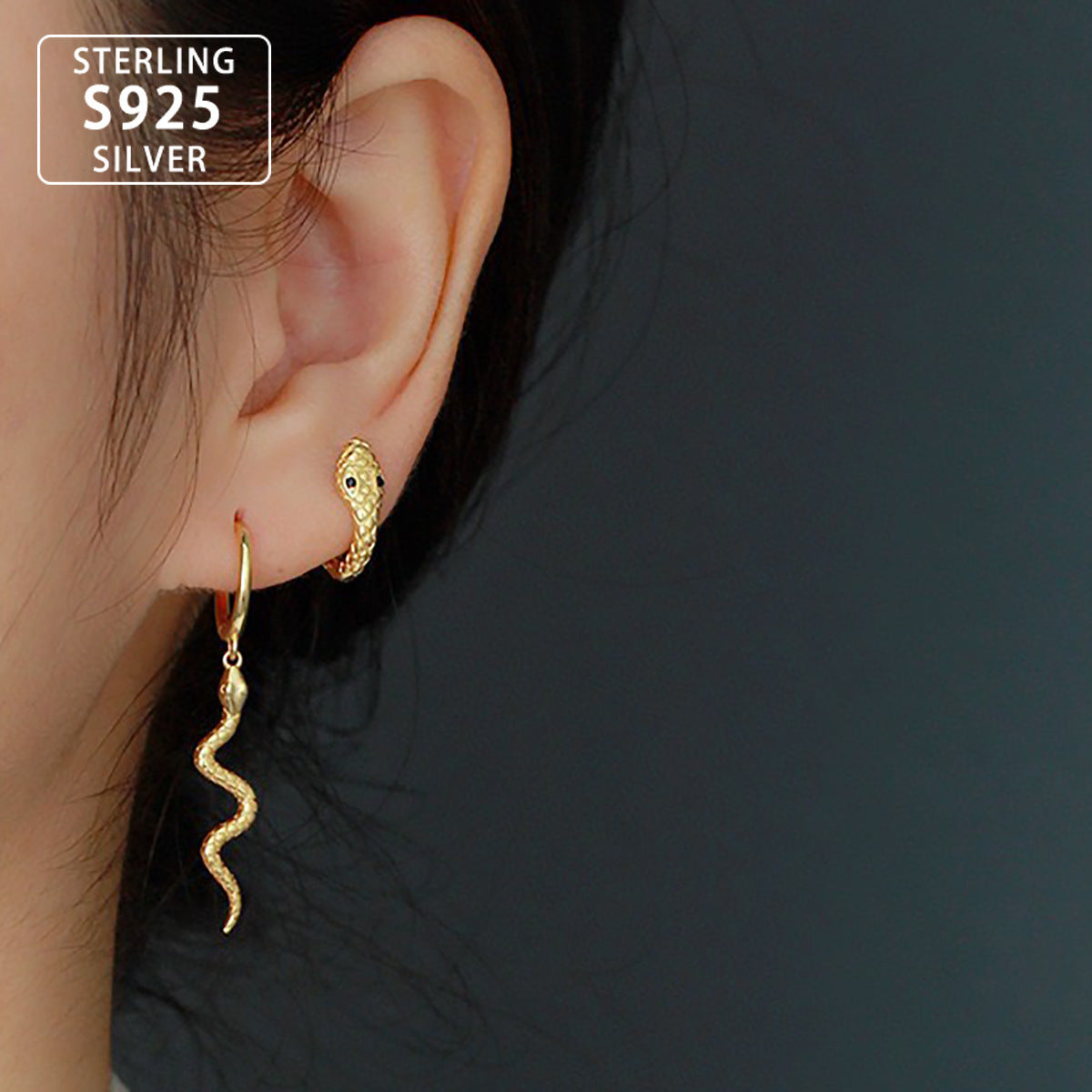 S925 Sterling Silver Small Animal Snake Tassel Earrings